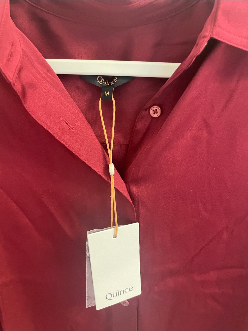 NWT Quince Stretch Silk Button-Down Blouse in Burgundy - Picture 2 of 13